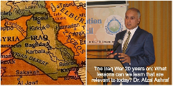 Universal Peace Federation UK event with Dr Afzal Ashraf discussing lessons from the Iraq War at 43 Lancaster Gate, promoting peacebuilding, diplomacy and global security dialogue.