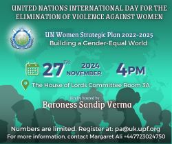 Elimination of Violence Against Women and Girls - UPF - UK conference in the House of Lords