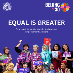 UPF Beijing+30 commemorative banner highlighting women’s leadership, gender equality, and the Universal Peace Federation’s commitment to the Beijing Platform for Action during the 16 Days of Activism