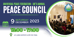 Universal Peace Federation Banner and invitation image for the annual Universal Peace Federation UK to reflect on 2023 and prepare for 2024.
